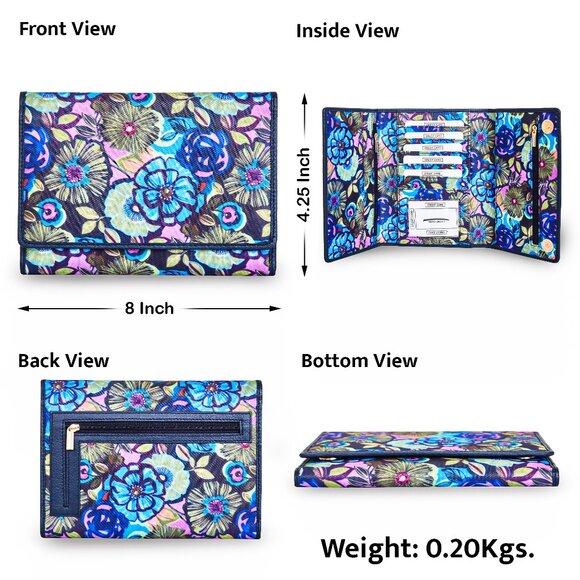 Hand Crafted Fabric Printed Blue Trifold Wallet Card Holder – Women’s Organizer - Picture 4 of 9